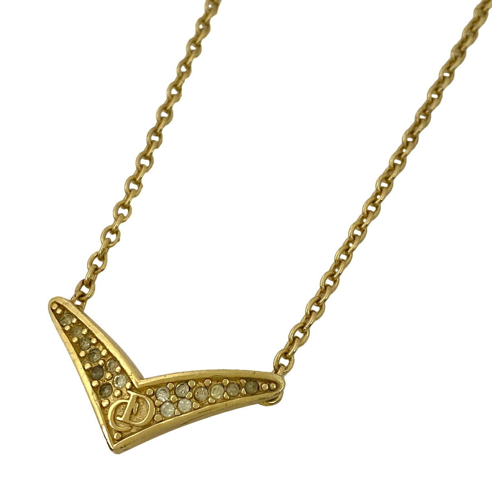 Christian Dior Rhinestone Design Necklace Cd Logo Gp Gold